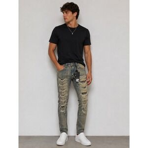 Street Jeans Mens Skinny‎ Fit Vintage Wash Distressed Ripped Denim DDM5213D